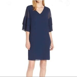 Sam Edelman Pleat Sleeve V Neck Chiffon Shift Dress